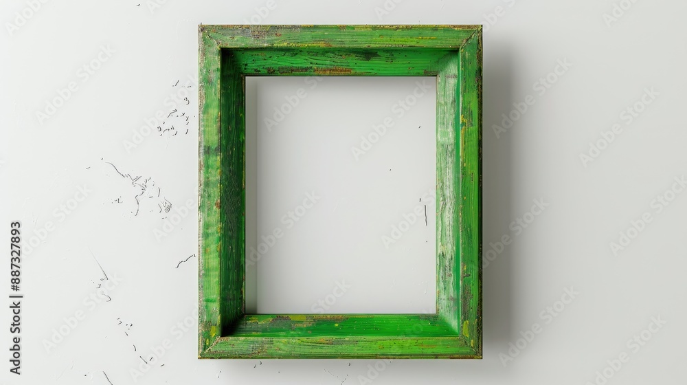 Poster mockup of green wooden frame on plain background with space for text