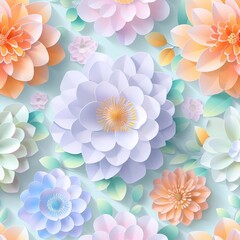 flowers, Pastel color, papercut, 3d, three-dimensional, background pattern.