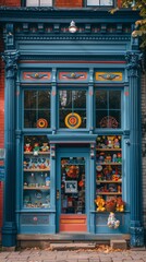 Fototapeta premium storefront of A quaint toy shop with a playful window display of toys, bright colors, and a charming, old-fashioned storefront design 