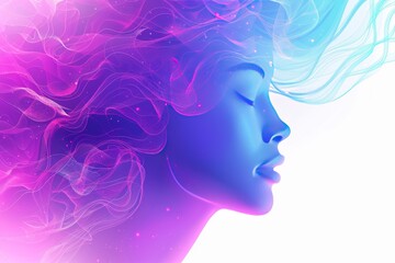 Ethereal Woman with Flowing Hair in a Purple and Blue Haze