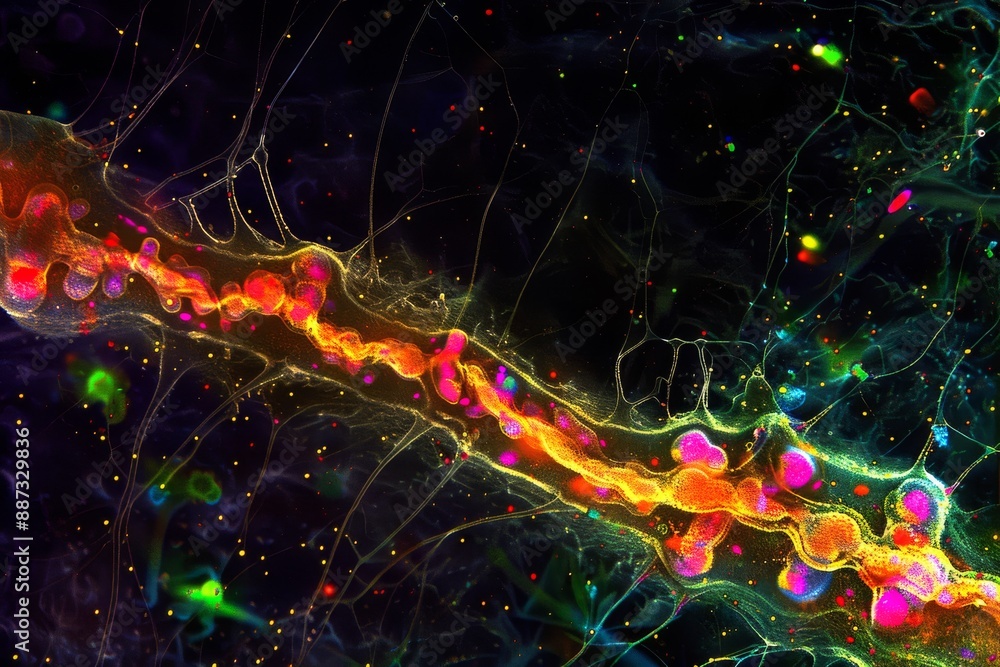 Poster synaptic vesicles release: a high-resolution image of synaptic vesicles releasing neurotransmitters 