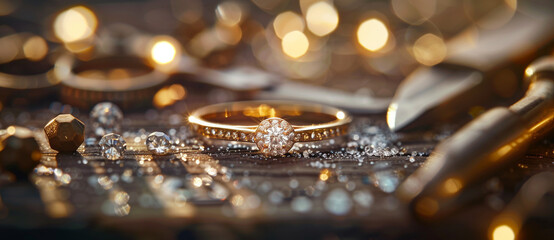 Tools of the trade used by jewelers to determine the actual ring and finger sizes for buying jewelry. Copy space image. Place for adding text