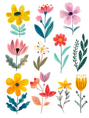 2D flower and leaf cards in various styles