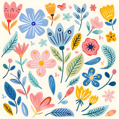 2D flower and leaf cards in various styles