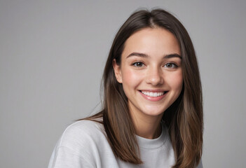 Obraz premium Portrait view of a regular happy smiling Canada girl, ultra realistic, candid, social media, avatar image, plain solid background