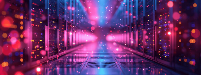 Obraz premium Futuristic Data Center with High Performance Server Racks in a Dark Room
