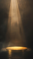 Golden round podium, illuminated by spotlights above