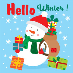 Cute Snowman with Christmas gift vector