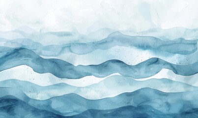 Fototapeta premium Abstract Textured Watercolor Healing Wallpaper: Soft Landscape with Blue Sky, White Clouds, and Blue Waves. Ideal for Indoor Decor, Flyers, Posters, Covers, and Banners. AI-Generated 4K Design.