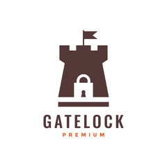 Naklejka premium gate lock security logo castle logo design vector flat