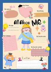 back to school, Cute All about me, cute cartoon all about me and student, baby shower card, school all about me 