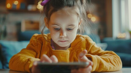 Girl using an educational app to learn sign language, kid learning, inclusive education technology