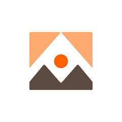 mountain view with sunset logo design vector flat