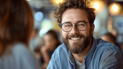 Obraz premium Happy Bearded Professional at Team Meeting