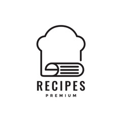food recipe with chef hat line logo design vector