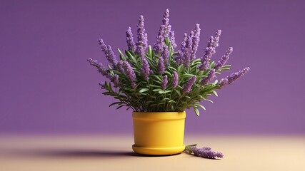 3D realistic lavender plant in yellow background with empty space text