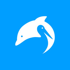 dolphin with pelican nature concept logo design vector flat