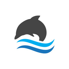 dolphin with wave ocean concept logo design vector flat