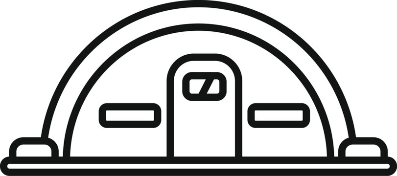 recommend clip art: Military hangar building for aircraft storage, simple black outline icon