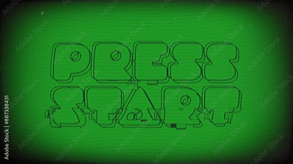 Poster press start text message animation on a computer or television screen