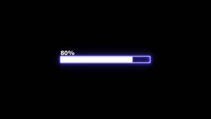 Loading Progress Bar white color animation. Downloading Bar loading Screen neon rectangle on black background.