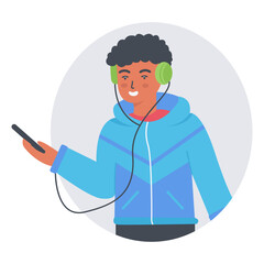 People Listening Music Character Isolated on White Background. Flat Vector Illustration