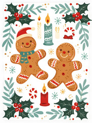 Fototapeta premium 2D illustrated New Year card in a cute graphic style