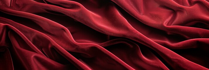Obraz premium A closeup image of rich red velvet fabric with visible texture and folds, showcasing its luxurious and smooth surface