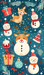 2D illustrated New Year card in a cute graphic style