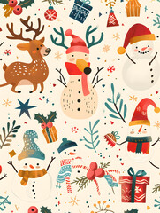 2D illustrated New Year card in a cute graphic style