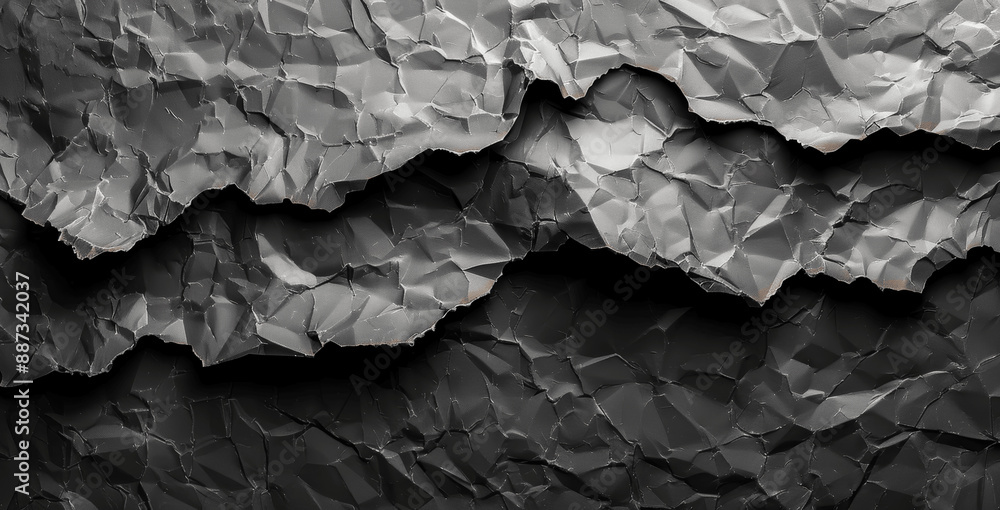 Poster crumpled black paper texture dark background for design template with space text