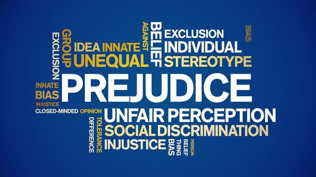 Prejudice animated word cloud;text design animation tag kinetic typography seamless loop.