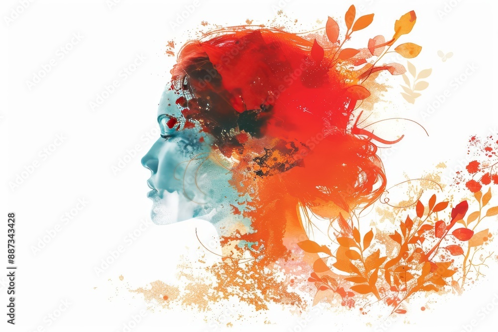 Aufkleber abstract profile with fiery paint splashes representing dynamic creativity and intense emotions.