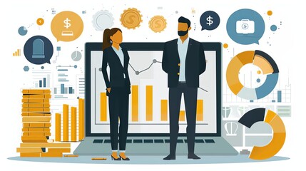 Corporate exchange strategies, financial planning, flat design illustration