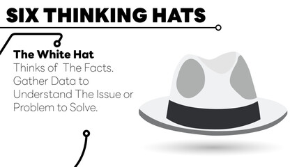 Illustration of The White Hat. The white hat from Six Thinking Hats about facts and information. Illustration for slide presentation or web banner. Vector illustration. All in a single layer.