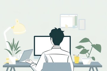 Fototapeta premium Illustration of Blogger Writing on Computer with Copy Space