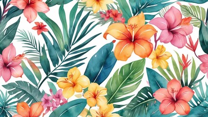 Beautiful abstract colourful tropical floral seamless watercolor background