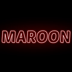 Neon maroon colour and text isolated on black background. Illustration text, Neon inscription with backlight in Bold style, Isolated glowing title for decoration.