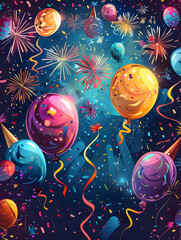 2D illustrated New Year card in a cute graphic style