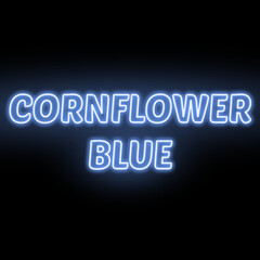 Neon cornflower blue colour and text isolated on black background. Illustration text, Neon inscription with backlight in Bold style, Isolated glowing title for decoration.