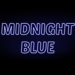 Neon midnight blue colour and text isolated on black background. Illustration text, Neon inscription with backlight in Bold style, Isolated glowing title for decoration.