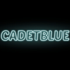 Neon cadet blue colour and text isolated on black background. Illustration text, Neon inscription with backlight in Bold style, Isolated glowing title for decoration.