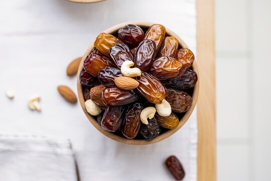 Dried Dates or sukha khajur or khajoor served in a bowl