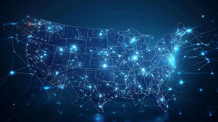 Fototapeta premium Abstract Digital Map of USA with Glowing Connections Symbolizing Connectivity and Data Transfer