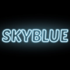 Neon sky blue colour and text isolated on black background. Illustration text, Neon inscription with backlight in Bold style, Isolated glowing title for decoration.