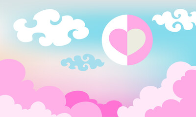 Heart paper art style with pastel sky background vector illustration 