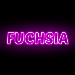 Neon fuchsia colour and text isolated on black background. Illustration text, Neon inscription with backlight in Bold style, Isolated glowing title for decoration.