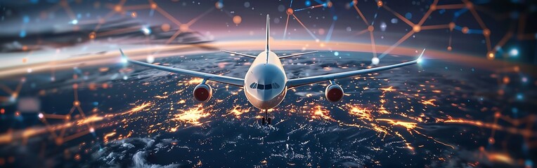 Fototapeta premium Airplane flying over planet Earth