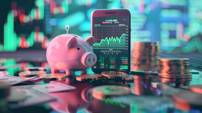 Piggy Bank on a Financial Chart Background