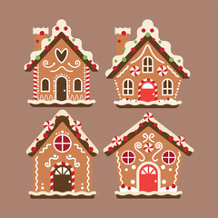 Christmas Gingerbread House With Sweets Vector Illustration